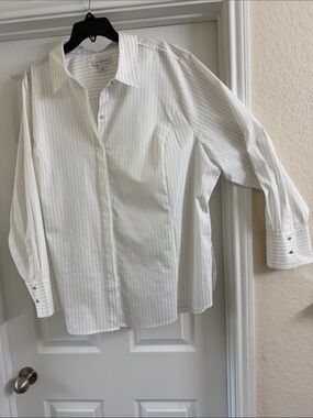Liz Claiborne White Shirt with Black Pinstripes